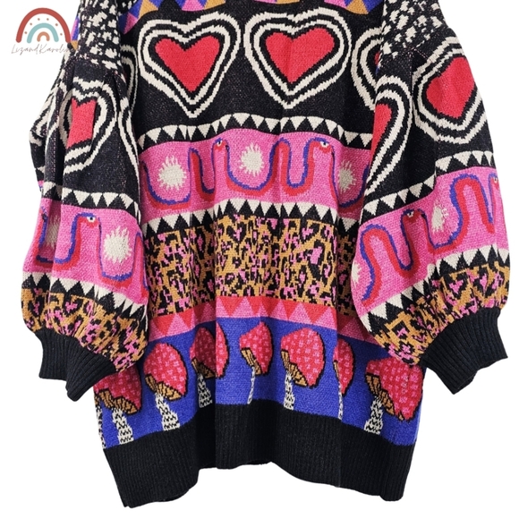 New! FARM Rio Graphic Elements Ainika Cardigan Mushroom Leopard Wool Sweater - Picture 10 of 16